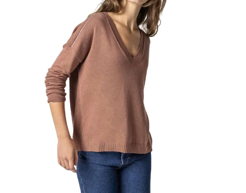 Wrapped Seam V-Neck Sweater In Hickory