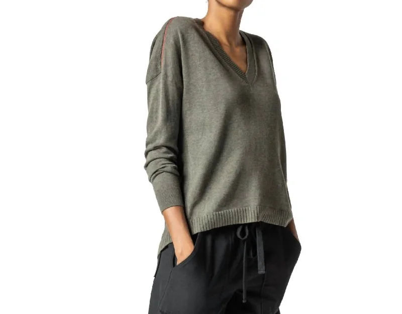 Wrapped Seam V-Neck Sweater In Moss