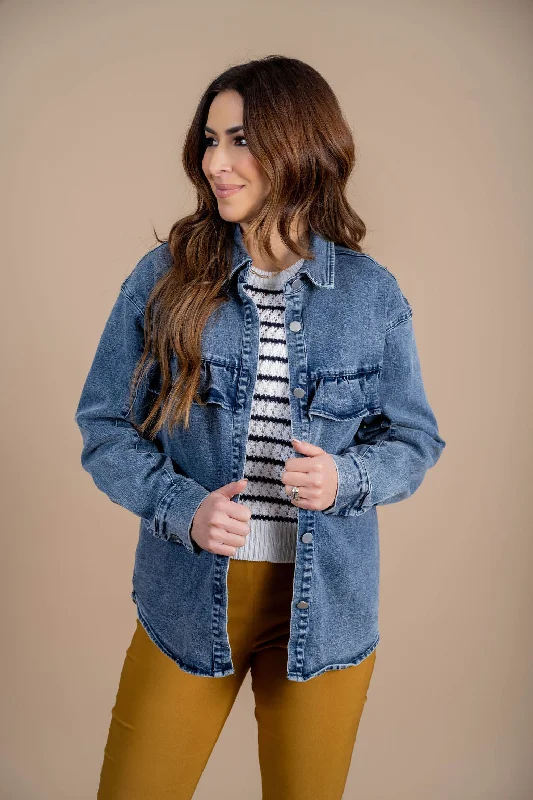 Acid Washed Ruffle Accented Jacket