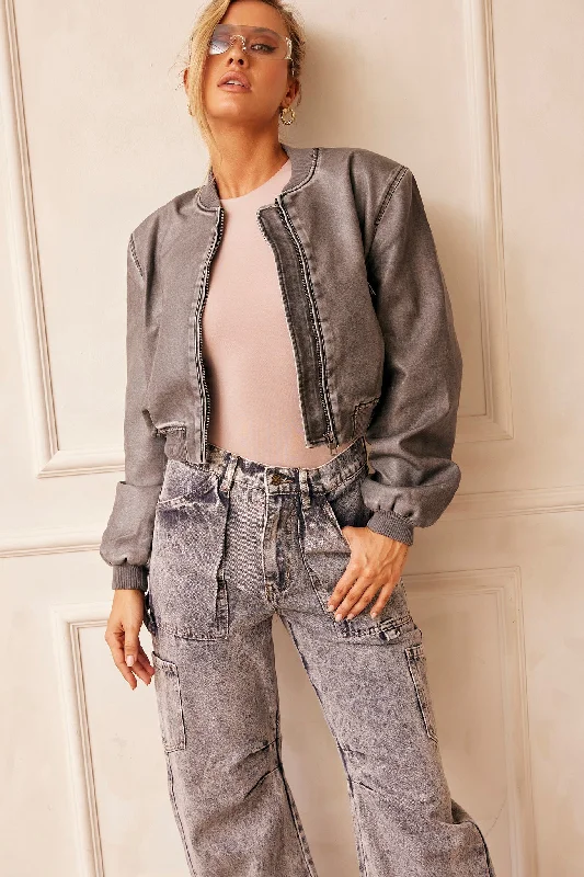 Boy Meets Girl Biker Jacket - Slate