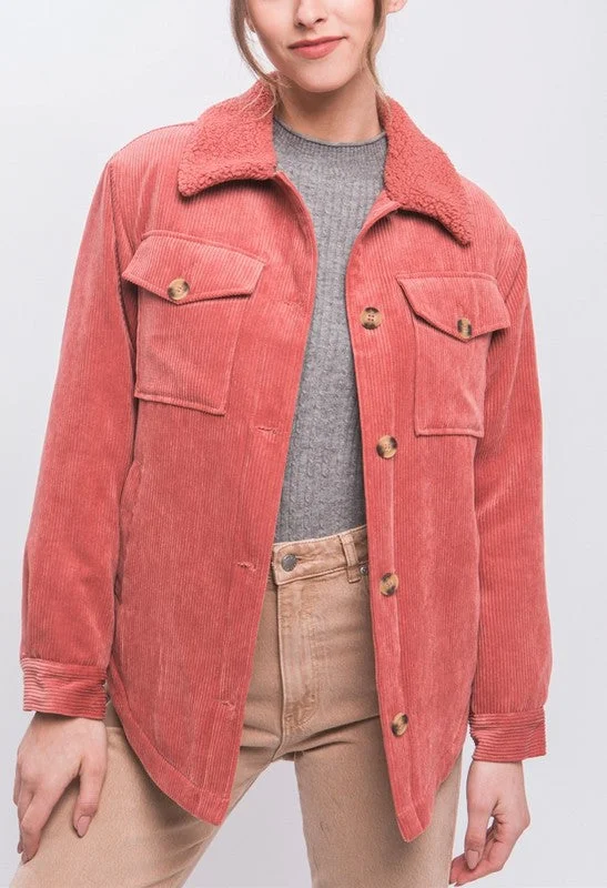 Callista Corduroy Jacket With Sherpa Collar Lining