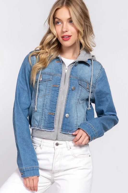 CRESSIDA LONG SLV CONTRAST TERRY HOODIE DENIM JACKET