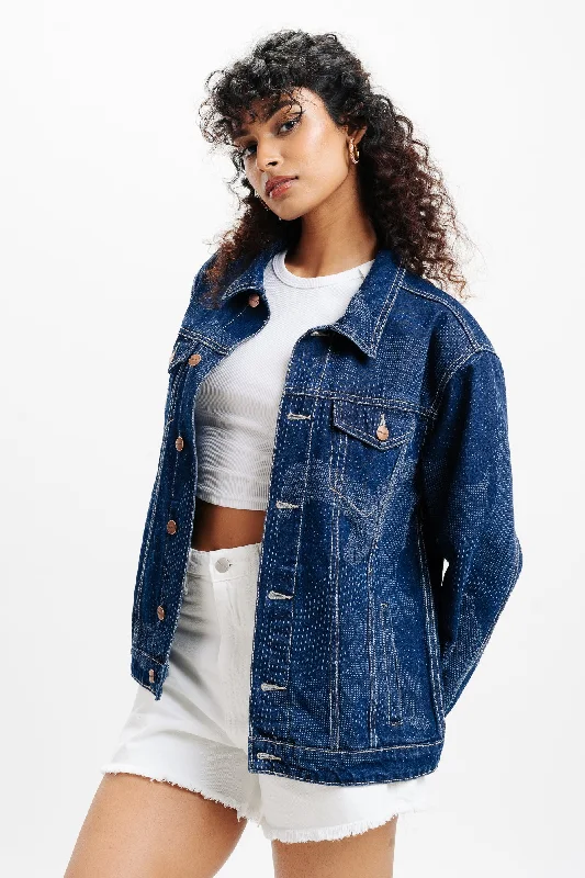 Dot Detailed Indigo Trucker Denim Jacket