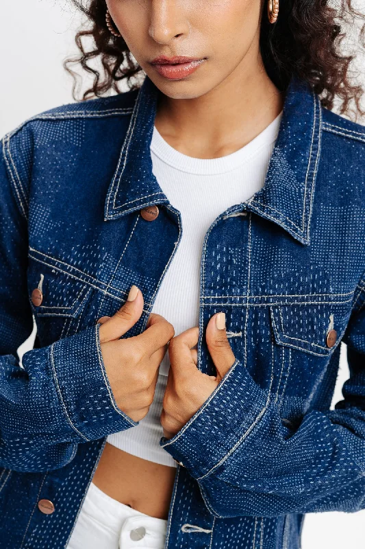 Dot Detailed Indigo Trucker Denim Jacket