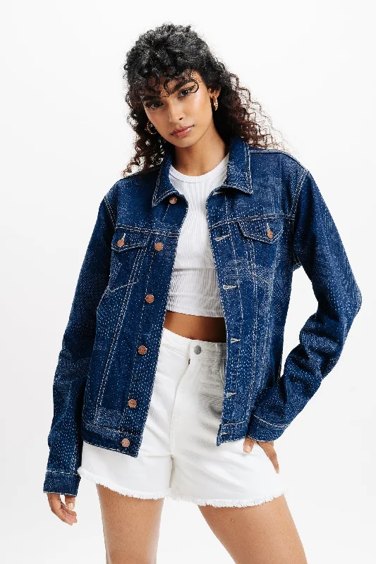 Dot Detailed Indigo Trucker Denim Jacket