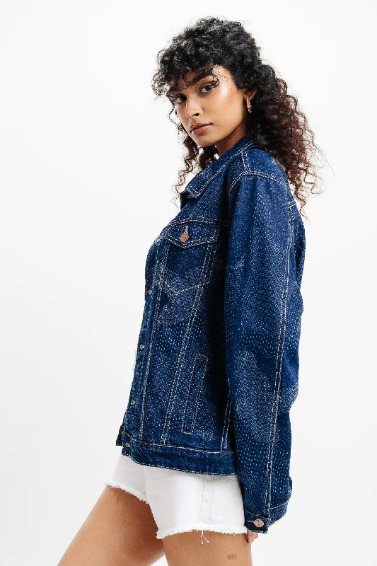 Dot Detailed Indigo Trucker Denim Jacket