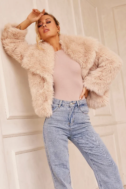 Dreaming Of Travel Faux Fur Jacket - Beige