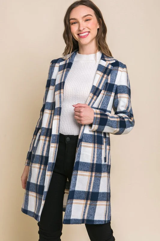 Georgina Lapel Collared Plaid Wool Blend Full Coat