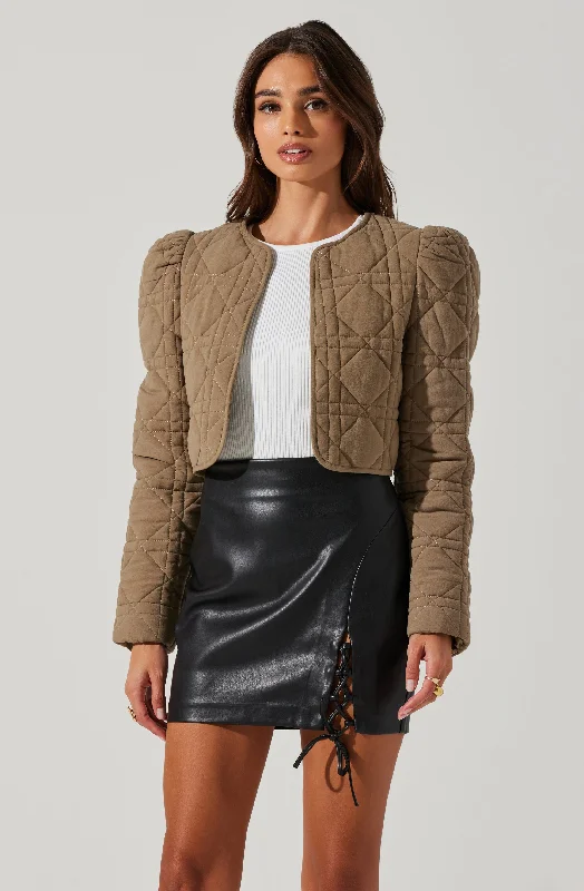 Lucia Quilted Cropped Puff Sleeve Jacket