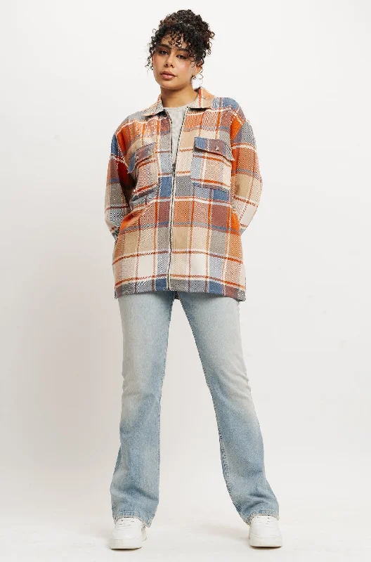 Orange Checks Women's Shacket