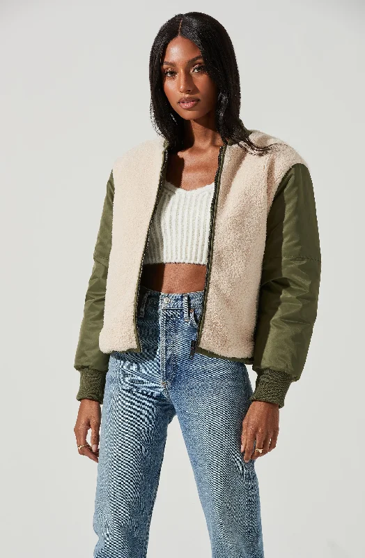 Tegan Faux Shearling Contrast Puffer Jacket