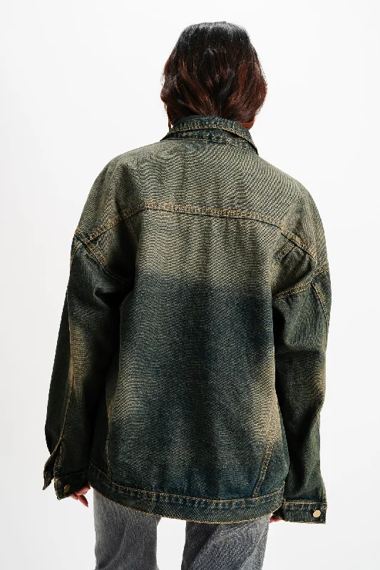 Blue Spread Collar Denim Jacket