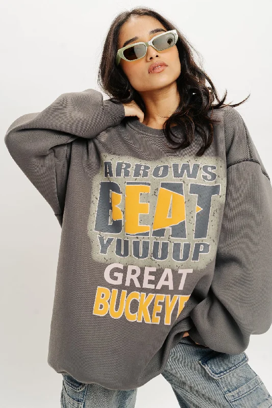 Grey Typography Oversized Sweatshirt