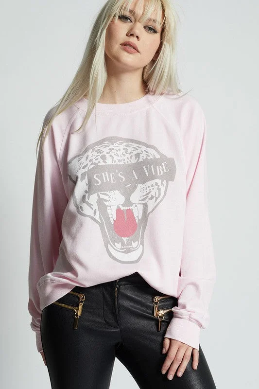 Hot Girl Cheetah She’s Vibe Long Sleeve Sweatshirt In Pink