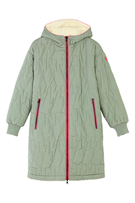 Adults Reversible Quilted Coat Khaki Lightning Bolt