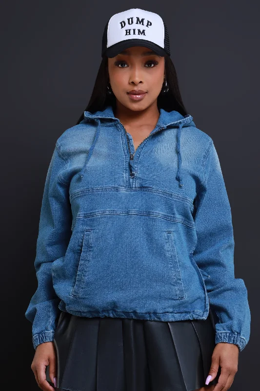 Always Gone Oversized Denim Hoodie - Medium Wash