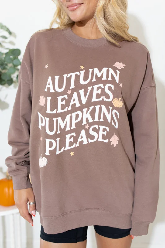 Autumn Leaves Pumpkin Please Mocha Oversized Graphic Sweatshirt