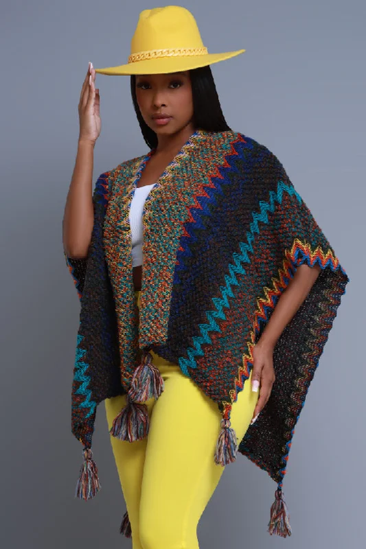 Best In Show Crochet Fringe Poncho - Orange Multicolor