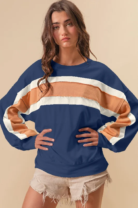 Hot Girl French Terry Color Block Cut Edge Detail Sweatshirt