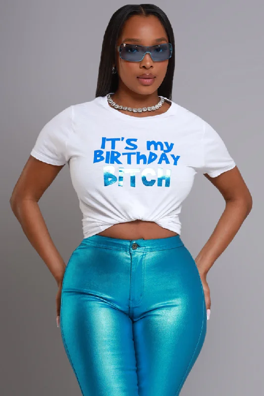 Birthday B Graphic Foil T-Shirt - White/Blue