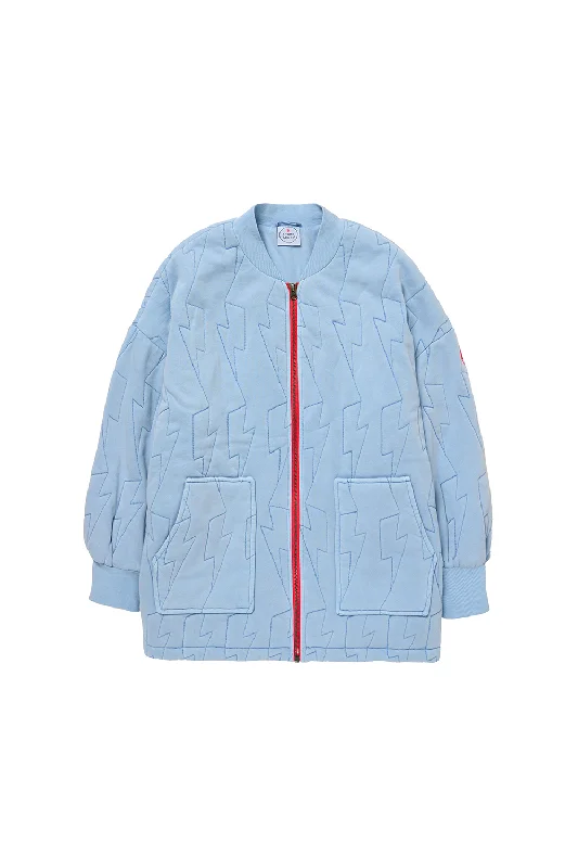 Blue Quilted Lightning Bolt Oversized Bomber Jacket