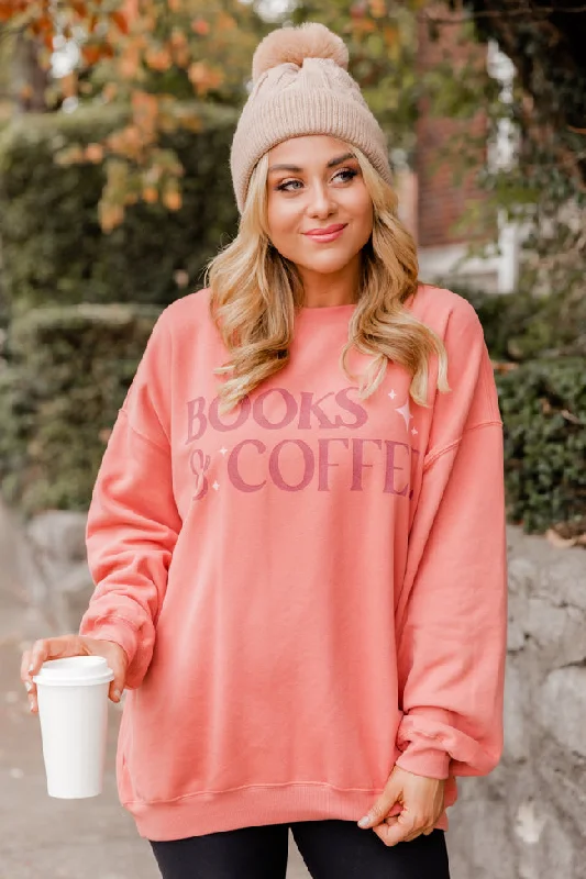 Books And Coffee Brick Oversized Graphic Sweatshirt