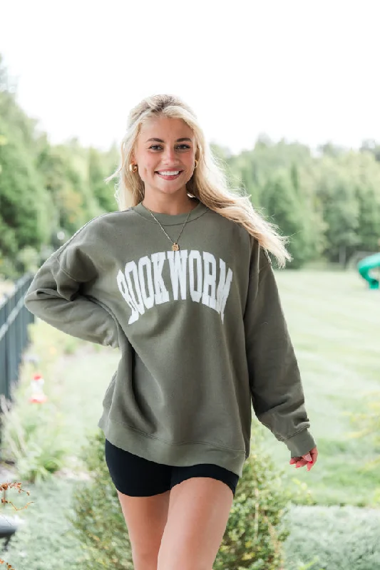 Bookworm Olive Oversized Graphic Sweatshirt