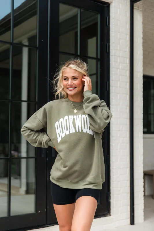 Bookworm Olive Oversized Graphic Sweatshirt