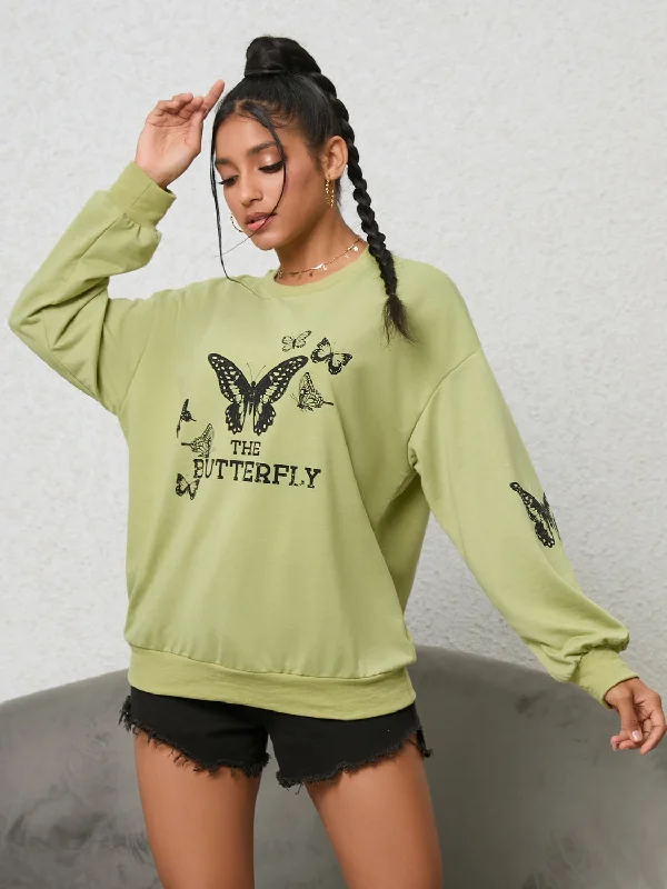 Hot Girl Social Butterfly Graphic Sweatshirt In Sage