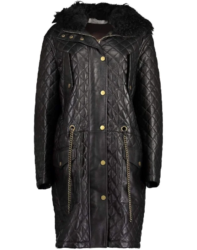 Chocolate Quilted Shearling Hood Parka