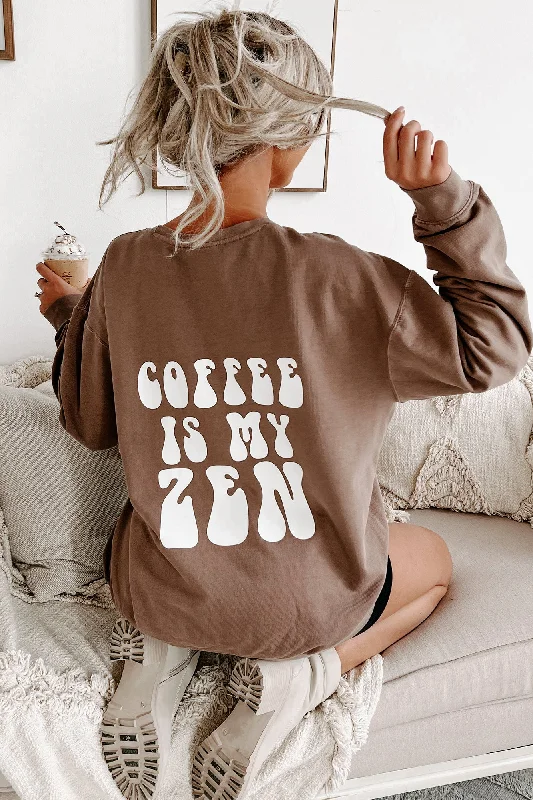 ""Coffee Is My Zen"" Lightweight Graphic Crewneck (Espresso) - Print On Demand