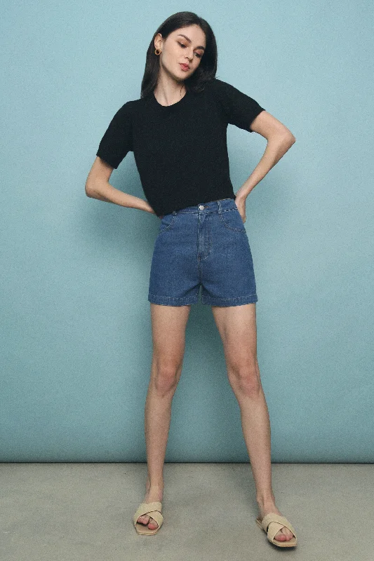 Asher Denim Mom Shorts Dark Denim