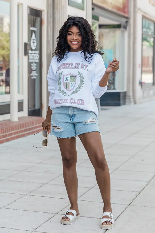 Cornelia Street Social Club White Oversized Graphic Sweatshirt