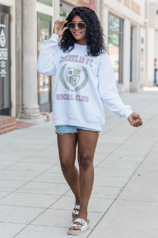 Cornelia Street Social Club White Oversized Graphic Sweatshirt