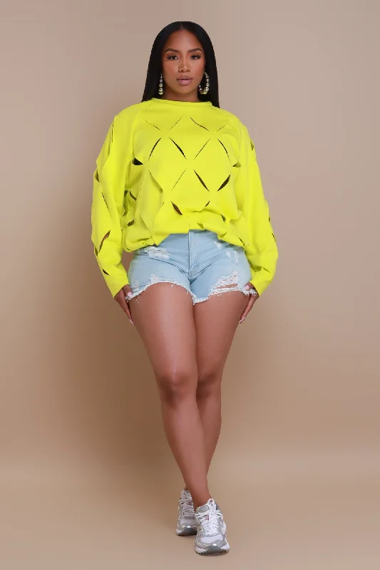 Cross Me Oversized Cut Out Sweatshirt - Lime