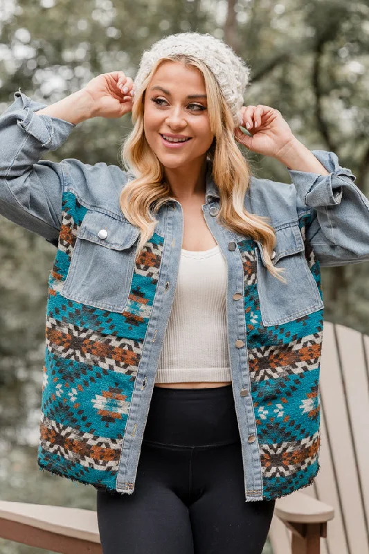 Desert Nights Southwestern Printed Medium Wash Denim Jacket FINAL SALE