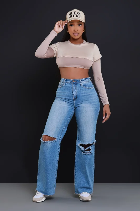 Dig Deeper Double Layer Crop Top - Khaki/Khaki