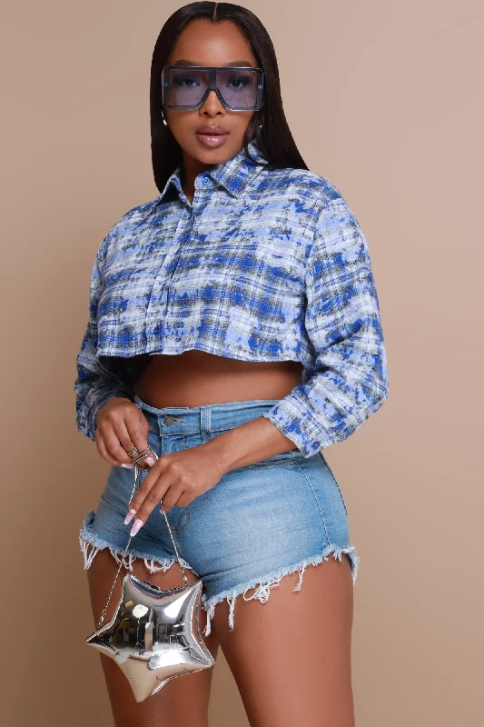 Farm Fresh Plaid Crop Crop Top - Blue/White