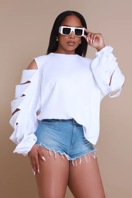 Feeling Edgy Laser Cut Sweatshirt - White