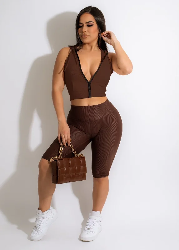 Fitness Diva Ribbed Biker Short Brown