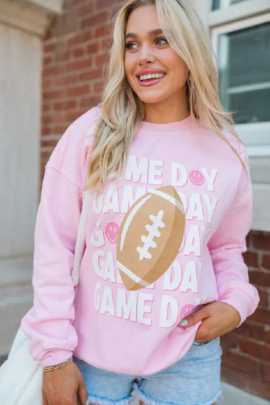 Gameday Smiley Light Pink Oversized Graphic Sweatshirt