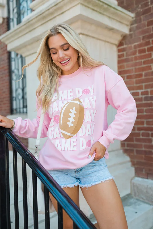 Gameday Smiley Light Pink Oversized Graphic Sweatshirt