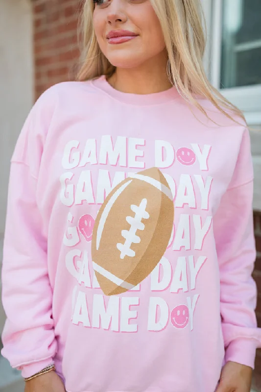 Gameday Smiley Light Pink Oversized Graphic Sweatshirt