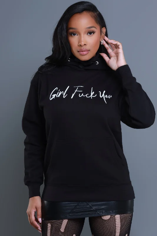 Girl F You Graphic Hooded Sweatshirt - Black/White