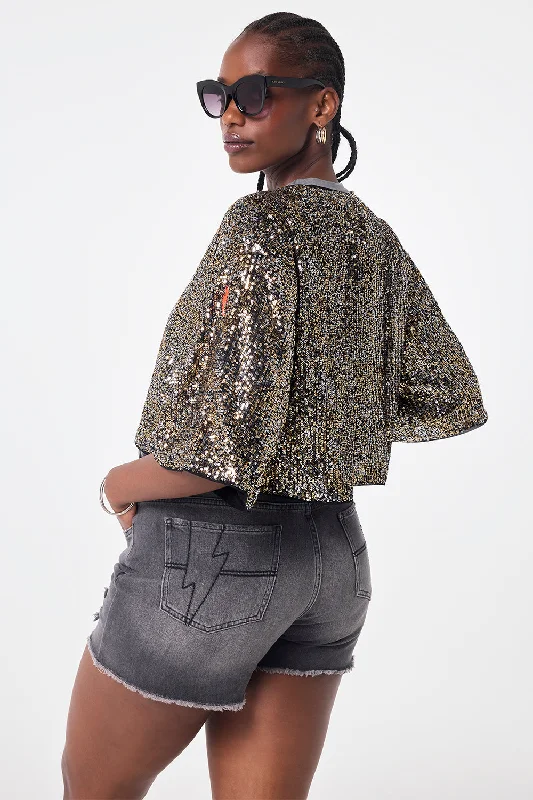 Gold with Silver Sequin Cropped Jacket