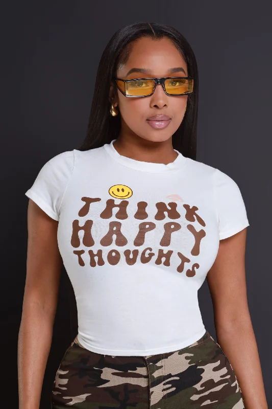 Happy Thoughts Cropped Graphic T-Shirt - Off White