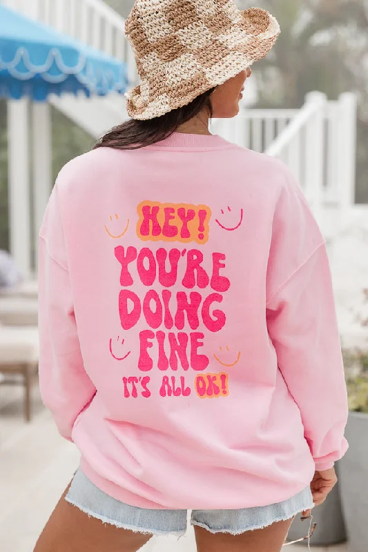 Hey You Light Pink Oversized Graphic Sweatshirt