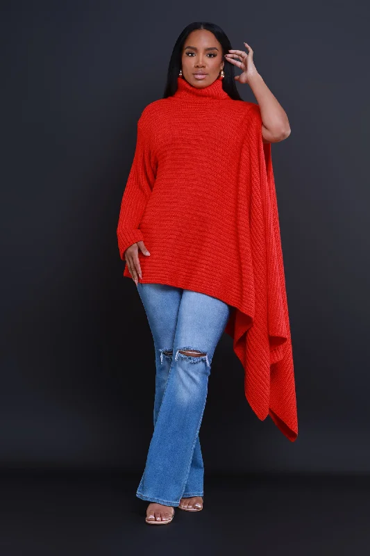 How To Deal Asymmetrical Knit Sweater - Red