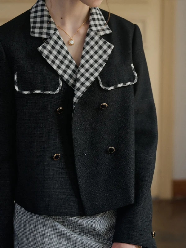 【Final Sale】Kennedy Classic Notched Lapel Contrast Check Jacket