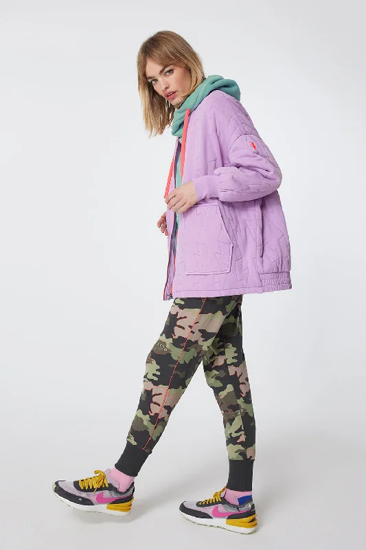 Lilac Organic Cotton Quilted Lightning Bolt Oversized Bomber Jacket